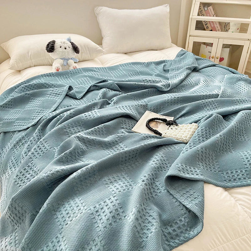 Luxury 100% Cotton Waffle Throw Blanket Soft & Cozy Home Collection
