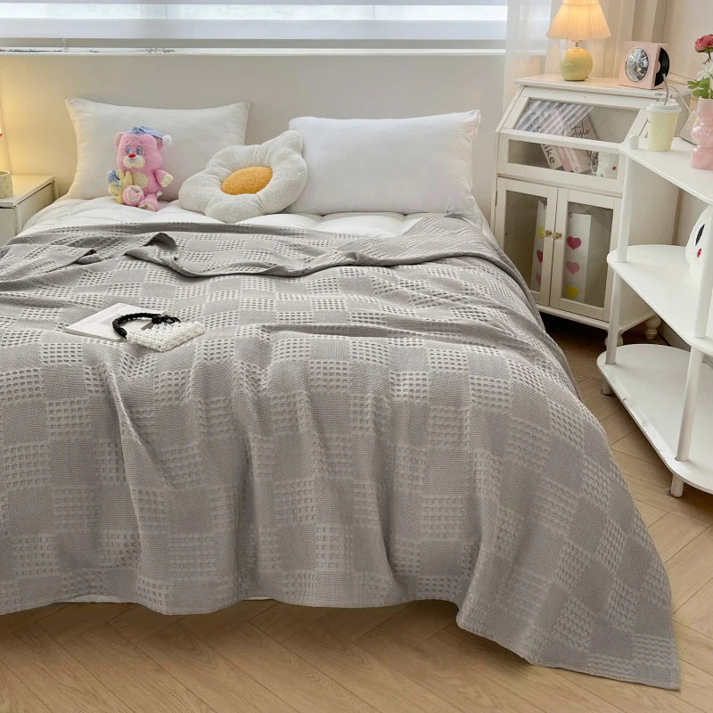 Luxury 100% Cotton Waffle Throw Blanket Soft & Cozy Home Collection
