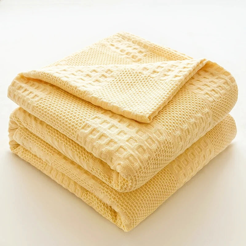 Luxury 100% Cotton Waffle Throw Blanket Soft & Cozy Home Collection