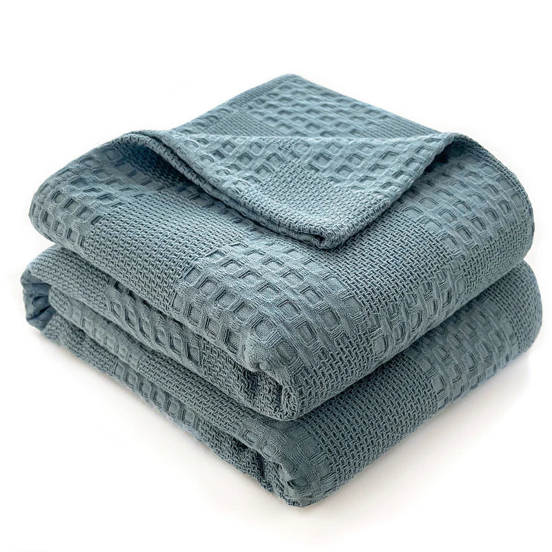 Luxury 100% Cotton Waffle Throw Blanket Soft & Cozy Home Collection