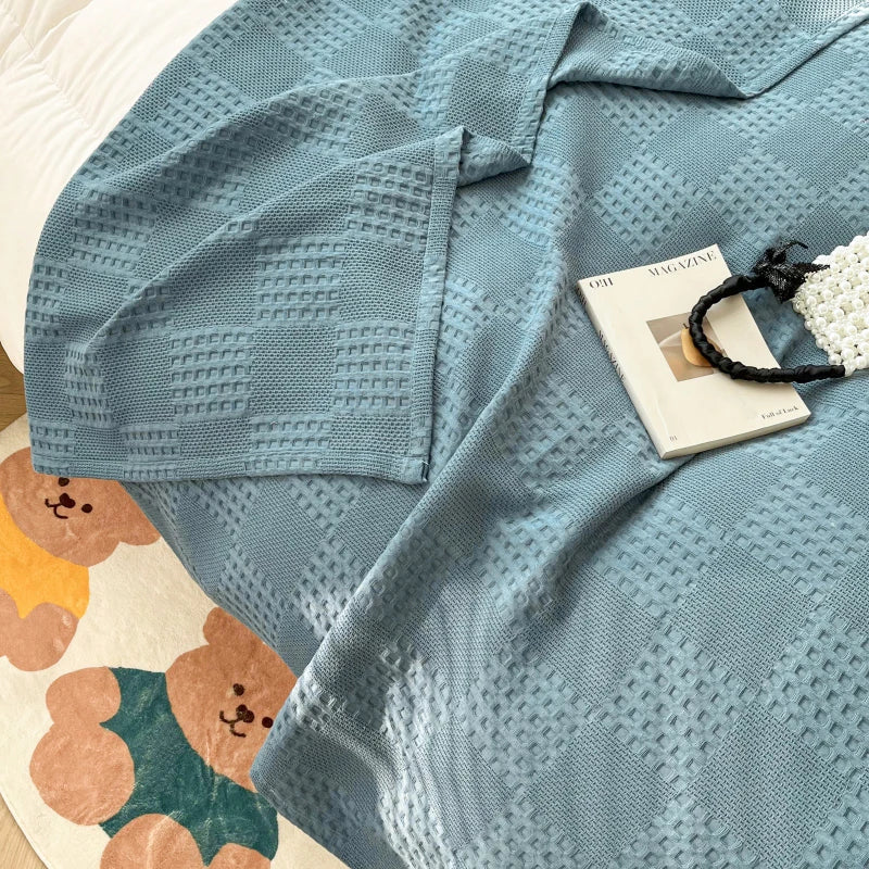 Luxury 100% Cotton Waffle Throw Blanket Soft & Cozy Home Collection