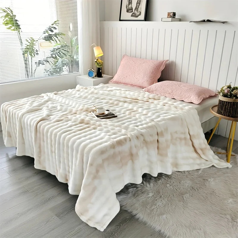 Luxury Faux Rabbit Fur Throw Blanket- Ultra Soft Plush Cozy Bed & Sofa Blanket