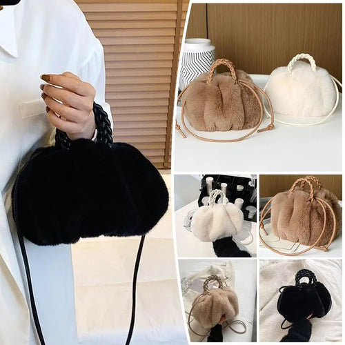 Cozy Cashmere Plush Pumkin Crossbody Bag - Fall Handbag