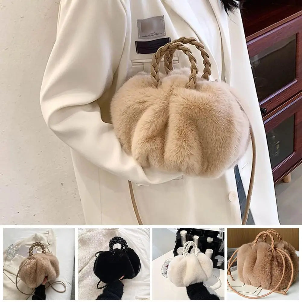 Cozy Cashmere Plush Pumkin Crossbody Bag - Fall Handbag