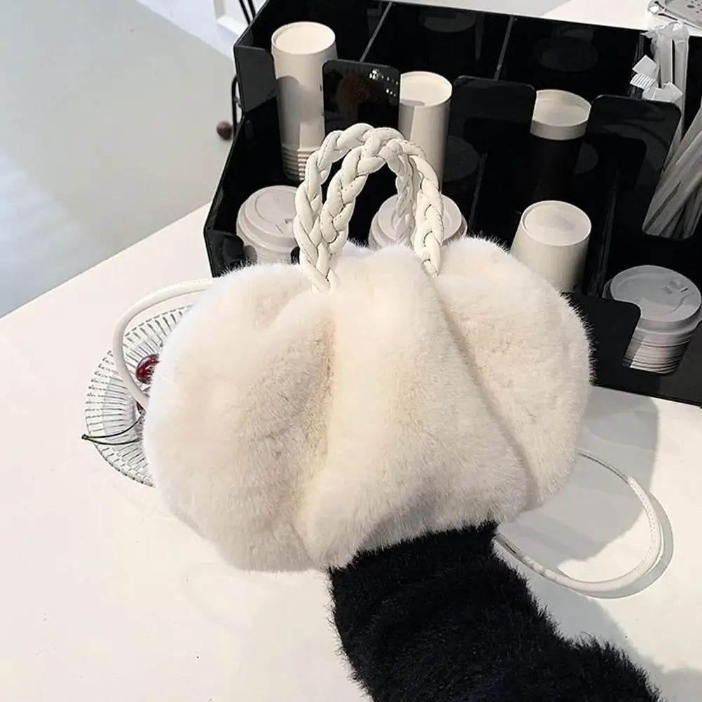 Cozy Cashmere Plush Pumkin Crossbody Bag - Fall Handbag