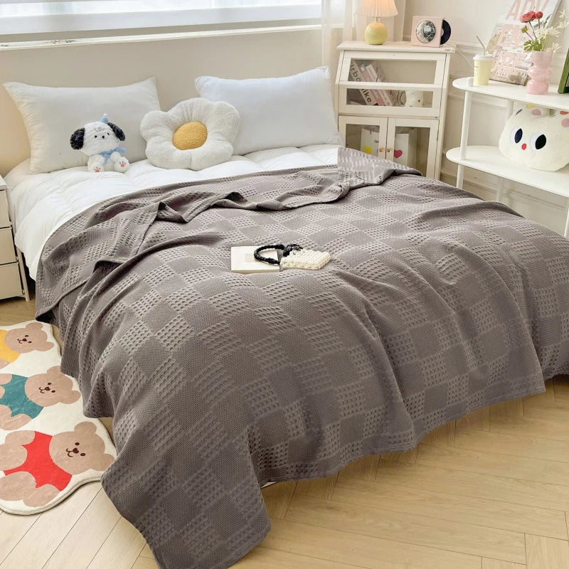 Luxury 100% Cotton Waffle Throw Blanket Soft & Cozy Home Collection