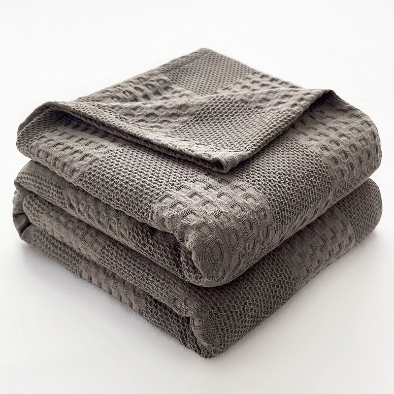 Luxury 100% Cotton Waffle Throw Blanket Soft & Cozy Home Collection